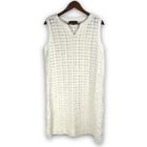 Brooks Brothers White Cotton Crochet Open Knit Split Neck Tank Mini‎ Dress L